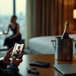 Man taking photo of woman in hotel room with champagne, Kuala Lumpur outcall